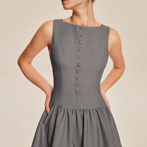 Round Neck Sleeveless Ruffled Mini Dress | New Mini Buttoned Dress